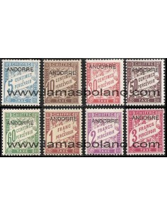 SELLOS DE ANDORRA FRANCESA 1931-1932 - SELLOS DE FRANCIA CON SOBRECARGA ANDORRA - 8 VALORES TASA CON FIJASELLO 