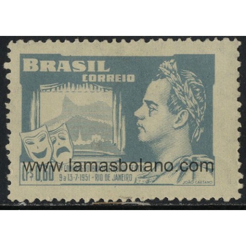 SELLOS DE BRASIL 1951 - CONGRESO NACIONAL DE TEATRO EN RIO DE JANEIRO - JOAO DO SANTOS - 1 VALOR SEÑAL FIJASELLO - CORREO