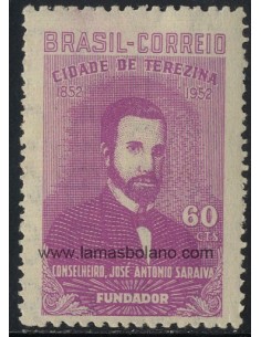 SELLOS DE BRASIL 1952 - CENTENARIO DE LA CIUDAD DE TEREZINA - JOSE ANTONIO SARAÏVA - 1 VALOR - CORREO