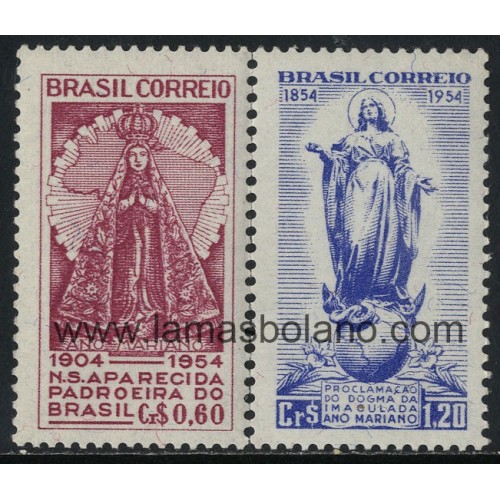 SELLOS DE BRASIL 1954 - AÑO MARIANO - 2 VALORES - CORREO