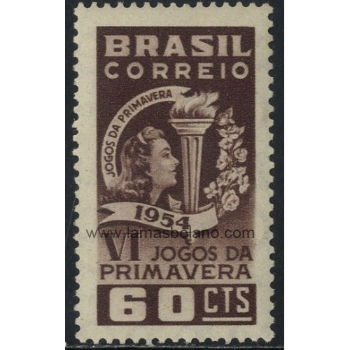 SELLOS DE BRASIL 1954 - VI JUEGOS DEPORTIVOS DE PRIMAVERA - 1 VALOR SEÑAL FIJASELLO - CORREO