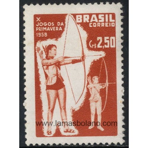 SELLOS DE BRASIL 1958 - 10 JUEGOS DE PRIMAVERA - TIRO AL ARCO - 1 VALOR - CORREO