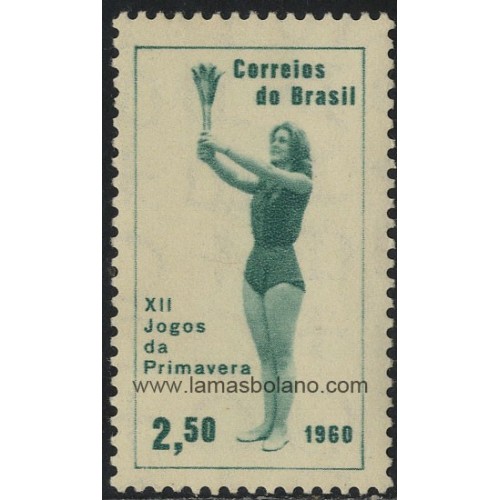 SELLOS DE BRASIL 1960 - 12 JUEGOS DE PRIMAVERA - LLAMA OLIMPICA - 1 VALOR - CORREO