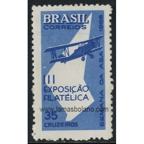 SELLOS DE BRASIL 1965 - SEMANA DE LA AVIACION Y III EXPOSICION FILATELICA - 1 VALOR - CORREO