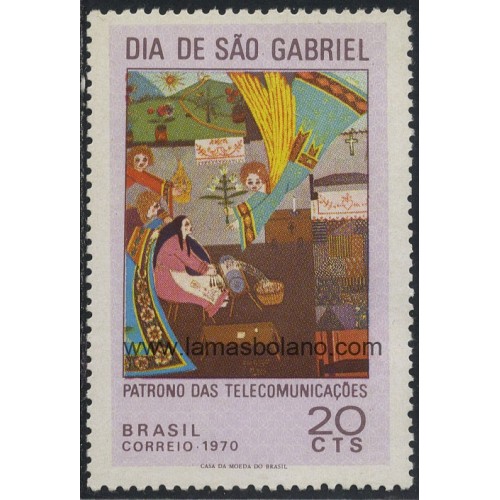 SELLOS DE BRASIL 1970 - DIA DE SAN GABRIEL PATRON DE LAS TELECOMUNICACIONES - 1 VALOR - CORREO