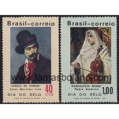 SELLOS DE BRASIL 1971 - DIA DEL SELLO - PINTURAS - VICTOR MEIRELLES LIMA - PEDRO AMERICO - 2 VALORES - CORREO