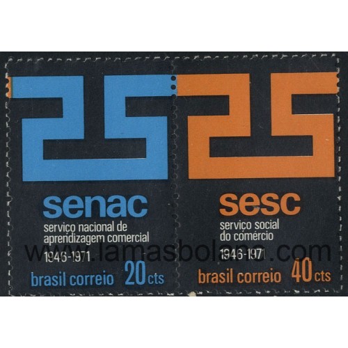 SELLOS DE BRASIL 1971 - 25 ANIVERSARIO DEL SERVICIO SOCIAL DEL COMERCIO - 2 VALORES - CORREO