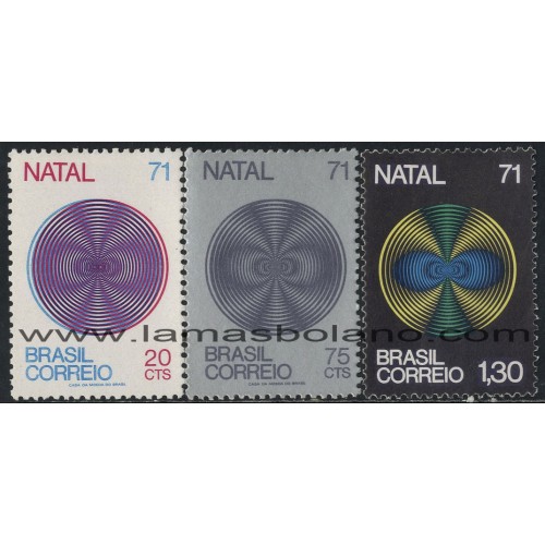 SELLOS DE BRASIL 1971 - NAVIDAD - 3 VALORES - CORREO