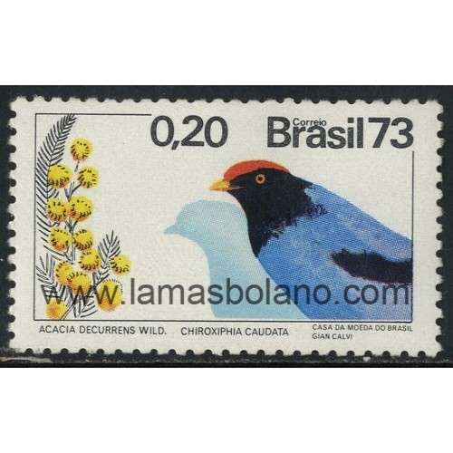 SELLOS DE BRASIL 1973 - PAJAROS - ICTERUS JAMACAII - 1 VALOR - CORREO