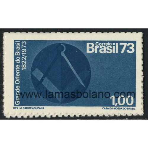 SELLOS DE BRASIL 1973 - MASONERIA LOGIA MASONICA GRAN ORIENTE DE BRASIL SESQUICENTENARIO - 1 VALOR - CORREO