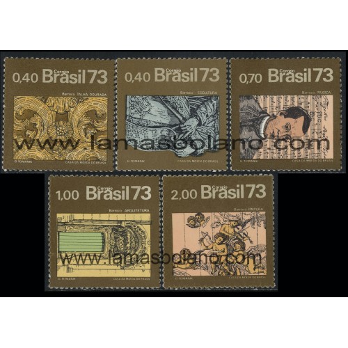 SELLOS DE BRASIL 1973 - ARTE BARROCO - 5 VALORES - CORREO