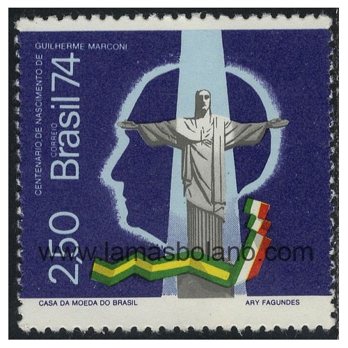 SELLOS DE BRASIL 1974 - G. MARCONI FISICO CENTENARIO NACIMIENTO - 1 VALOR - CORREO