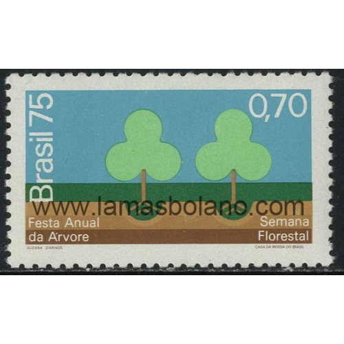 SELLOS DE BRASIL 1975 - SEMANA FORESTAL Y FIESTA ANUAL DEL ARBOL - 1 VALOR - CORREO