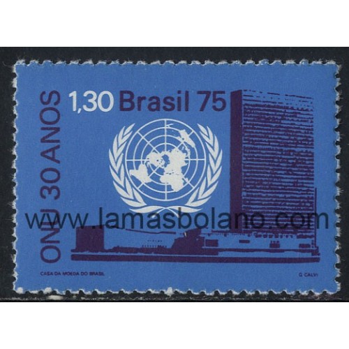 SELLOS DE BRASIL 1975 - 30 ANIVERSARIO DE LAS NACIONES UNIDAS - 1 VALOR - CORREO