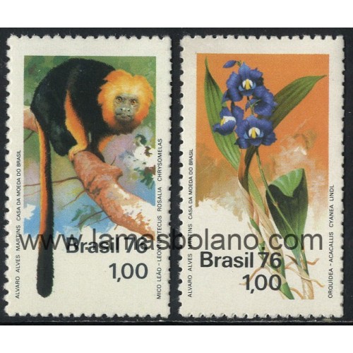SELLOS DE BRASIL 1976 - PROTECCION DE LA NATURALEZA - SAPAJU - ORQUIDEA - 2 VALORES - CORREO