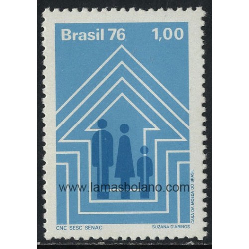 SELLOS DE BRASIL 1976 - SENAC Y SESC PARA LA FAMILIA - 1 VALOR - CORREO