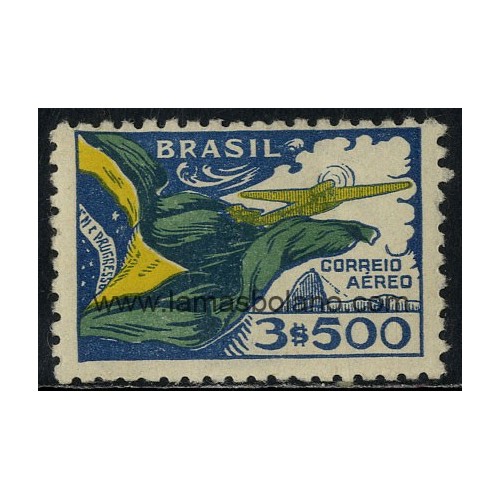 SELLOS DE BRASIL 1933 - AVION Y BANDERA - 1 VALOR - AEREO