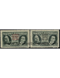 SELLOS DE BRASIL 1941 / 1942 - GENERAL CARMONA - GETULIO VARGAS - 2 VALORES SEÑAL FIJASELLO - AEREO