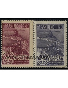 SELLOS DE BRASIL 1948 - ROTARY INTERNACIONAL 39 CONVENCION EN RIO DE JANEIRO - 2 VALORES - AEREO