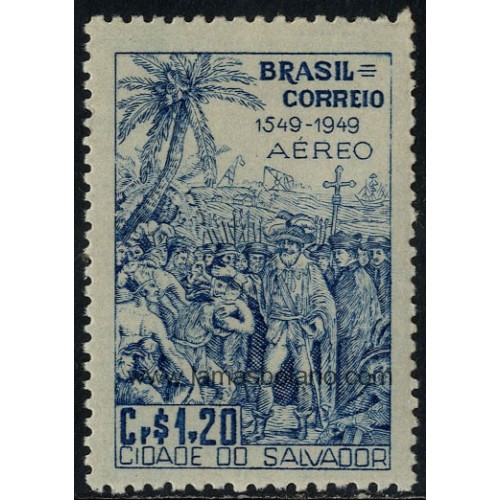 SELLOS DE BRASIL 1949 - FUNDACION DE LA VILLA DE SALVADOR 400 ANIVERSARIO - 1 VALOR - AEREO