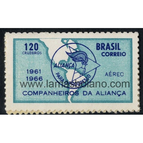 SELLOS DE BRASIL 1966 - ALIANZA PARA EL PROGRESO 5º ANIVERSARIO - 1 VALOR - AEREO