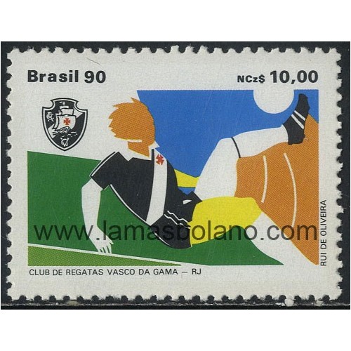 SELLOS DE BRASIL 1990 - CLUB DE REGATAS VASCO DE GAMA CAMPEON BRASILEÑO DE FUTBOL 1989 - 1 VALOR - CORREO