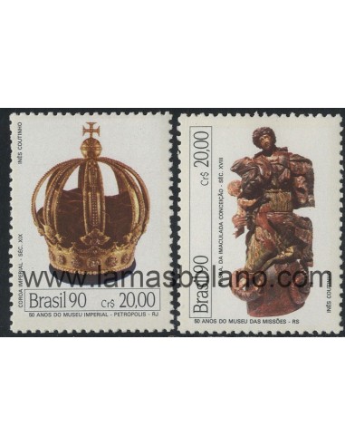 SELLOS DE BRASIL 1990 - MUSEO IMPERIAL DE PETROPOLIS Y MUSEO DE LAS MISIONES CINCUENTENARIO - 2 VALORES - CORREO