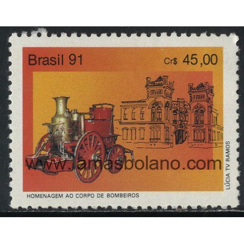 SELLOS DE BRASIL 1991 - HOMENAJE AL CUERPO DE BOMBEROS BRASILEÑOS - 1 VALOR - CORREO