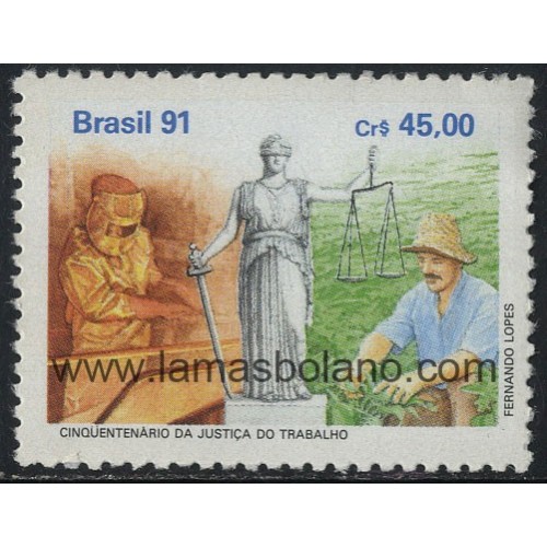 SELLOS DE BRASIL 1991 - CINCUENTENARIO DE LA CREACION DE LA JUSTICIA DEL TRABAJO - 1 VALOR - CORREO