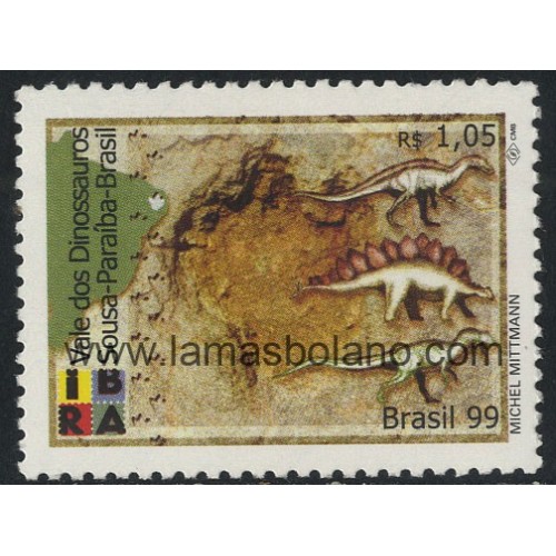 SELLOS DE BRASIL 1999 - VALLE DE LOS DINOSAURIOS SOUSA, PARAIBA - IBRA 99 EXPOSICION FILATELICA INTERNACIONAL - 1 VALOR - CORREO