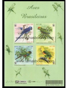 SELLOS DE BRASIL 2001 - PAJAROS - LOROS - 4 VALORES EMITIDOS EN HOJITA - CORREO