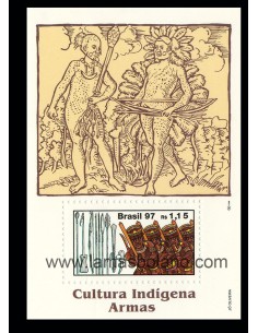 SELLOS DE BRASIL 1997 - CULTURA INDIGENA - ARMAS - HOJITA BLOQUE