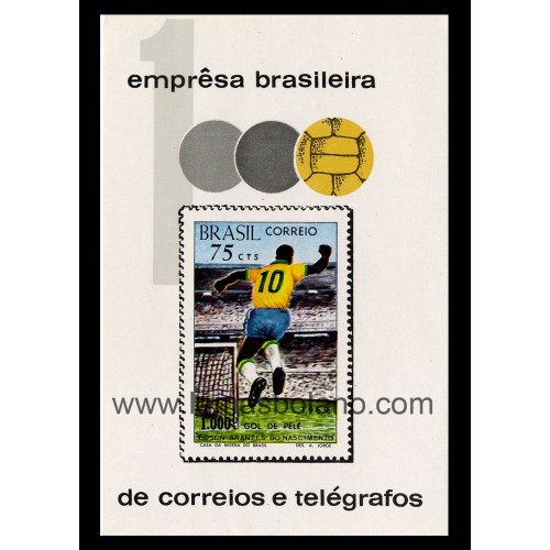 SELLOS DE BRASIL 1969 - PELE - EDSON ARANTES DO NASCIMENTO - HOJITA BLOQUE SIN DENTAR