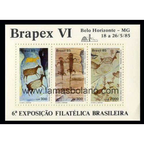 SELLOS DE BRASIL 1985 - PINTURAS RUPESTRES - BRAPEX 6ª EXPOSICION FILATELICA EN BELO HORIZONTE - HOJITA BLOQUE