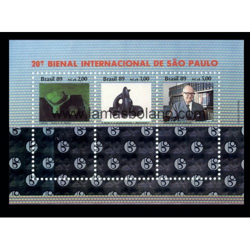 SELLOS DE BRASIL 1989 - 20 BIENAL INTERNACIONAL DE ARTE DE SAO PAULO - HOJITA BLOQUE