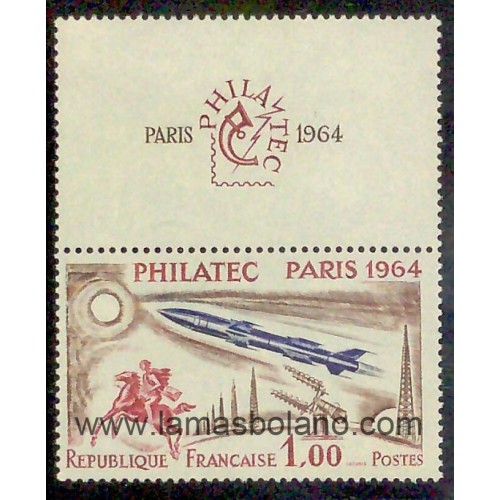 SELLOS DE FRANCIA 1964 - EXPOSICIÓN FILATÉLICA INTERNACIONAL PHILATEC EN PARÍS - 1 VALOR CORREO 