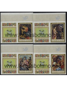 SELLOS DE BURUNDI 1969 - APOLLO 8 - NAVIDAD - PINTURAS - 4 VALORES SIN DENTAR CON BANDELETA NAVIDAD - AEREO