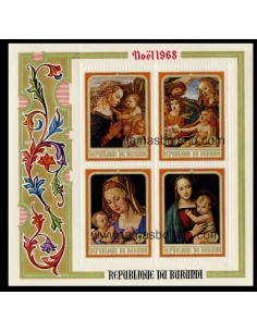 SELLOS DE BURUNDI 1968 - NAVIDAD - PINTURAS RELIGIOSAS - 4 HOJITAS BLOQUE 2 DENTADAS Y 2 SIN DENTAR 2
