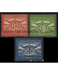 SELLOS DE HOLANDA 1921 - SERIE CORRIENTE - 3 VALORES AÉREO CON FIJASELLO 