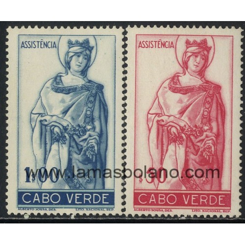SELLOS DE CABO VERDE 1948 - ESTATUA DE LA REINA SANTA ISABEL . EN BENEFICIO DE LOS POBRES - 2 VALORES - CORREO