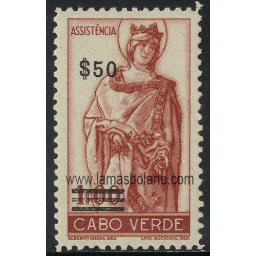 SELLOS DE CABO VERDE 1959 - SOBRETASA OBLIGATORIA A FAVOR DE LOS POBRES - ESTATUA REINA SANTA ISABEL - 1 VALOR - CORREO
