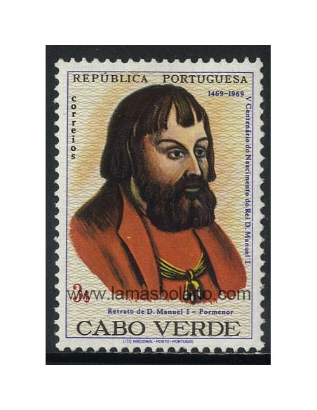 SELLOS DE CABO VERDE 1969 - REY MANUEL I DE PORTUGAL V CENTENARIO DEL NACIMIENTO - 1 VALOR - CORREO