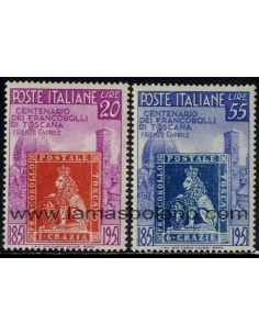 SELLOS DE ITALIA 1951 - PRIMER SELLO DE TOSCANA CENTENARIO - 2 VALORES CORREO 