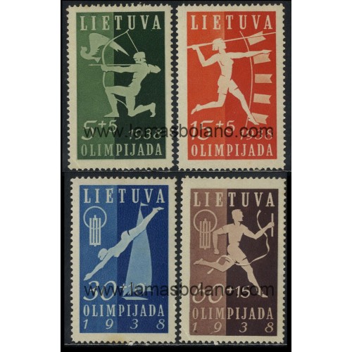 SELLOS DE LITUANIA 1938 - OLIMPIADA NACIONAL CONMEMORACIÓN - 4 VALORES CORREO CON FIJASELLO 