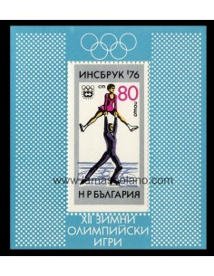 SELLOS DE BULGARIA 1976 - OLIMPIADA DE INVIERNO DE INNSBRUCK - PATINAJE - HOJITA BLOQUE SIN DENTAR