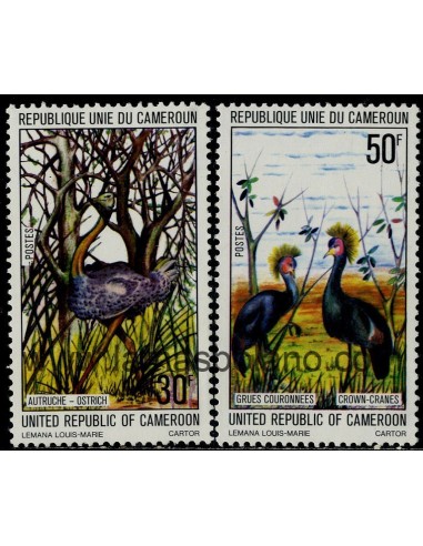 SELLOS DE CAMERUN 1977 - PAJAROS - AVESTRUZ - GRUYAS CORONADAS - 2 VALORES - CORREO