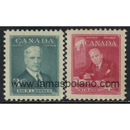 SELLOS DE CANADA 1951 - SIR R. L. BORDEN - W.L. MACKENZIE-KING - PRIMEROS MINISTROS - 2 VALORES - CORREO