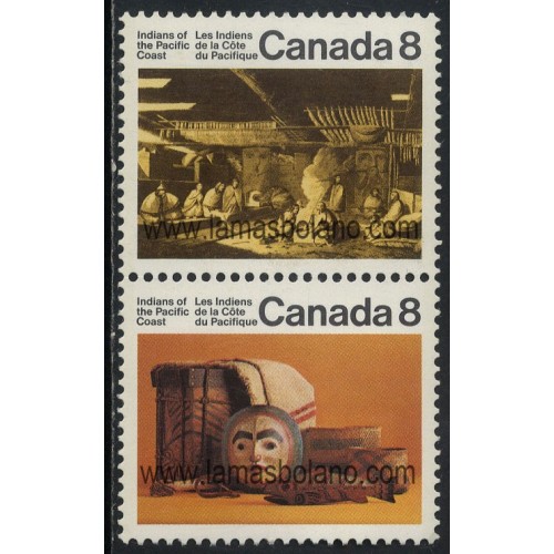 SELLOS DE CANADA 1974 - INDIOS DE LA COSTA DEL PACIFICO - 2 VALORES - CORREO