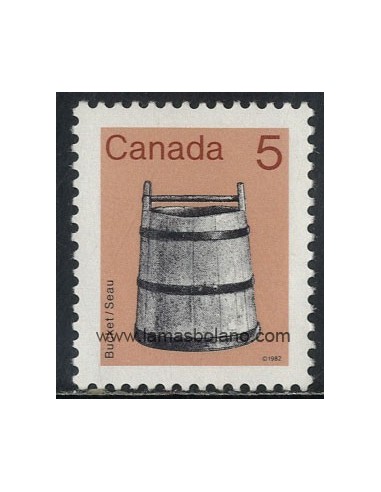 SELLOS DE CANADA 1982 - CUBO PARA AGUA DE MADERA - 1 VALOR GOMA AZULADA - CORREO