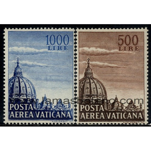 SELLOS DE VATICANO 1953 - CÚPULA DE SAN PEDRO DE ROMA - 2 VALORES AÉREO 